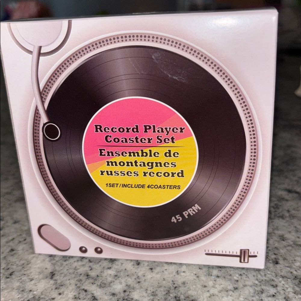 Record Player Coaster Set with Colorful Design